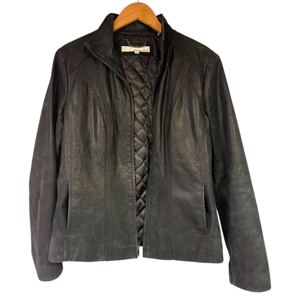 Wilsons Leather Black Zip Feont Leather Jacket With Quilted Interior M